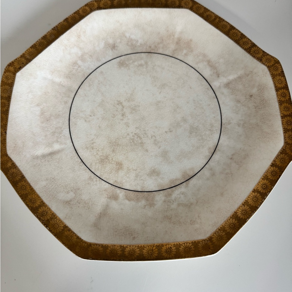 Vintage Spear & Company Octagonal Plate Gold Floral Border Cream 10 Inch